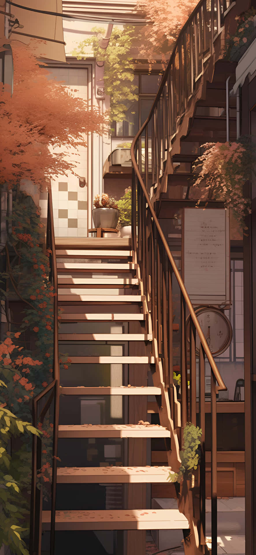 Warm Autumn Staircase Aesthetic Wallpaper