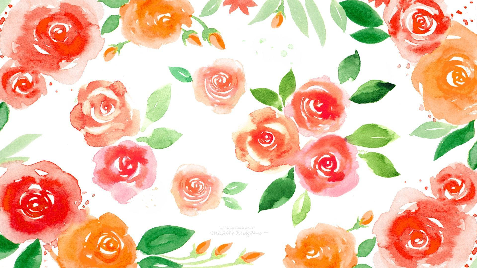 Warm Colors On Floral Desktop Painting Wallpaper