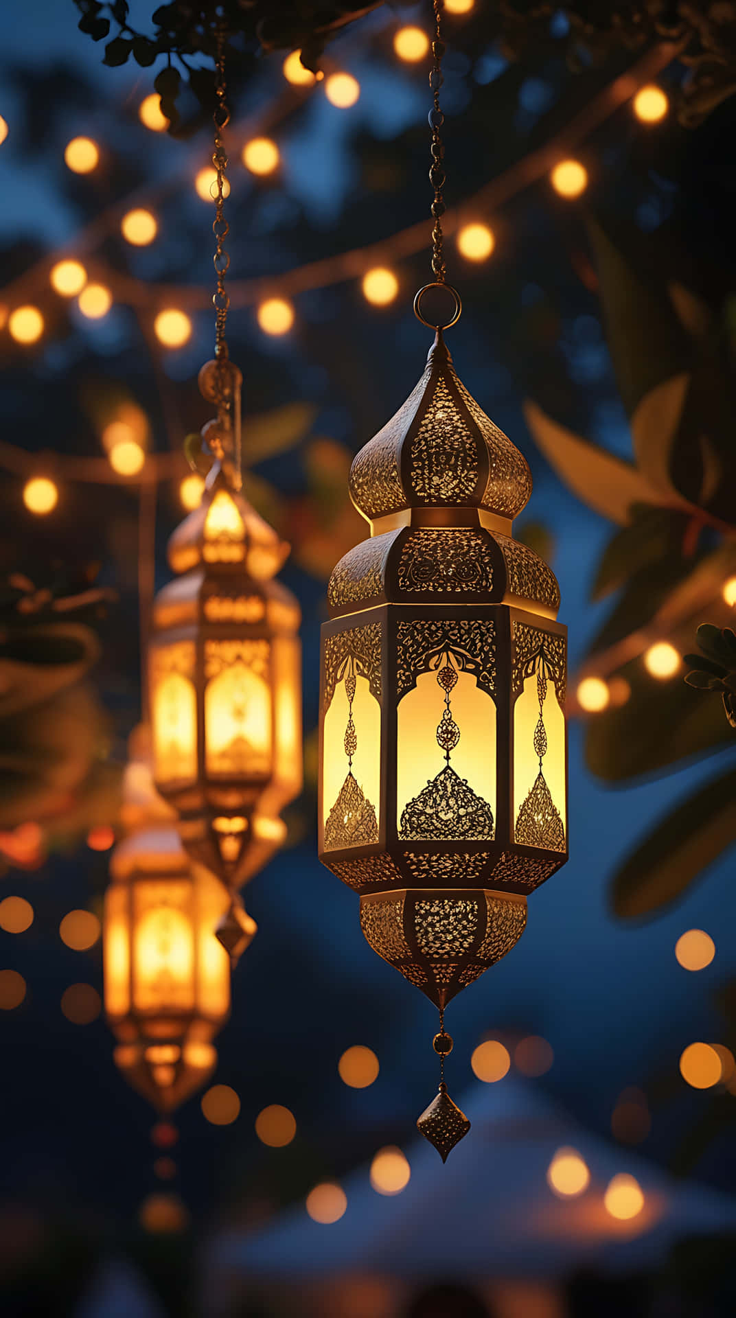 Warm Glow Of Ramadan Lanterns In A Starry Evening. Smartphone Wallpaper Wallpaper