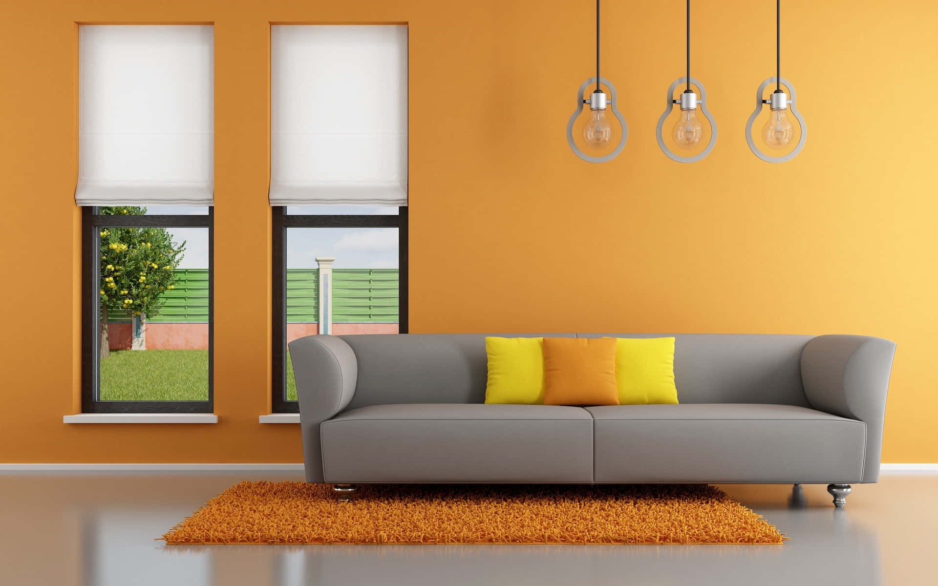 Warm Orange Living Room Interior Wallpaper