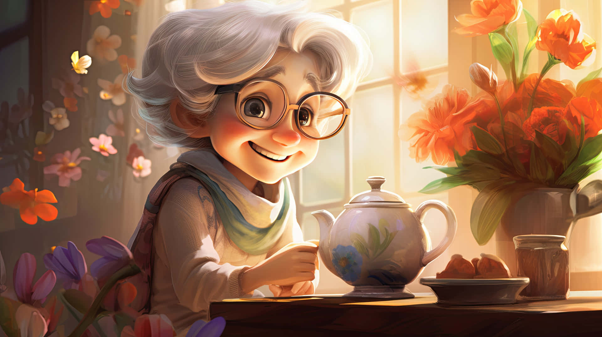 Warm Smiling Grandmaat Tea Time Wallpaper