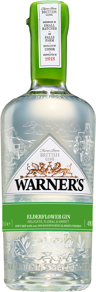 Warners Elderflower Gin Bottle2018 PNG
