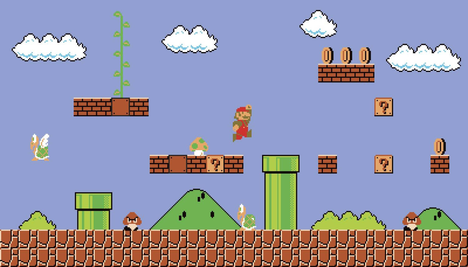 Warp Pipes Retro Mario Jumping Wallpaper