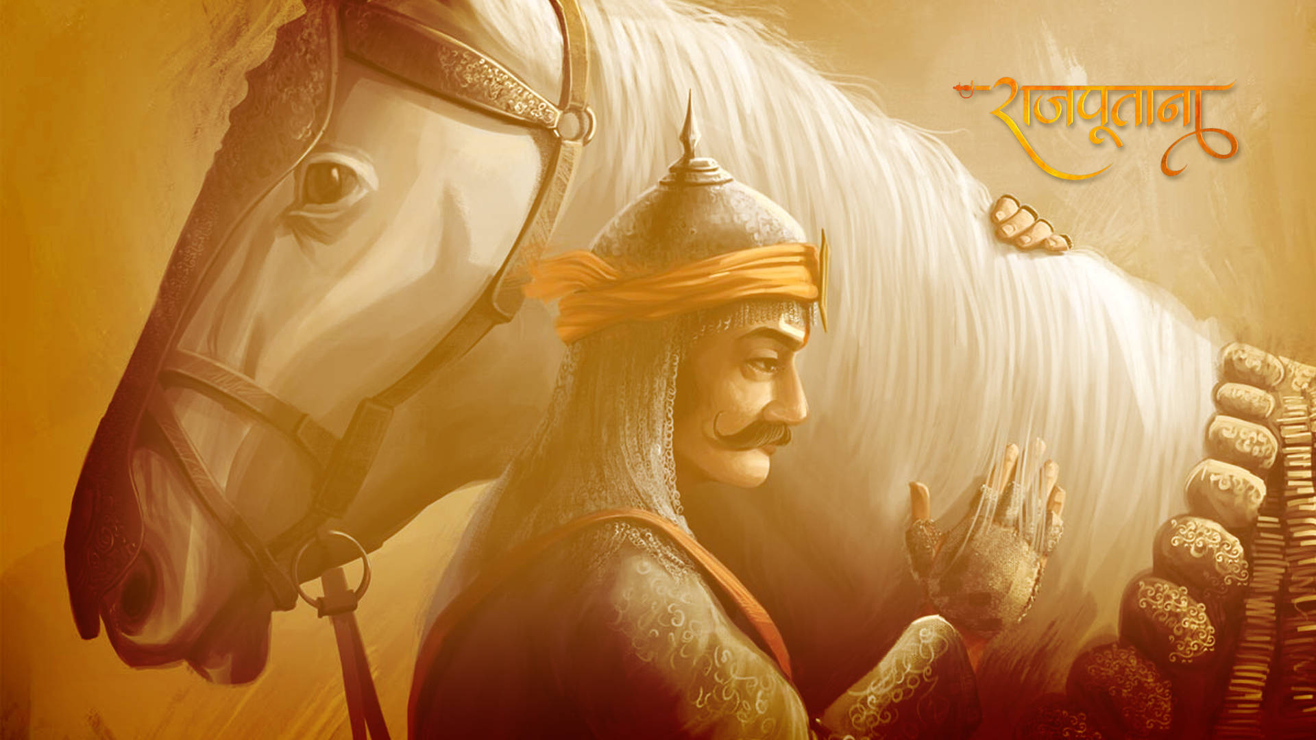 Spectacular depiction of a Rajputana Warrior On Horseback Wallpaper