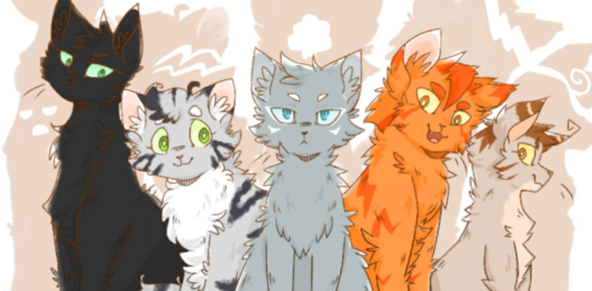 Adorabiledisegno Di Cinque Gatti Guerrieri Sfondo