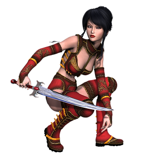 Warrior Girlin Red Attirewith Sword PNG