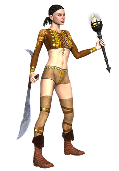 Warrior Girlwith Swordand Torch PNG