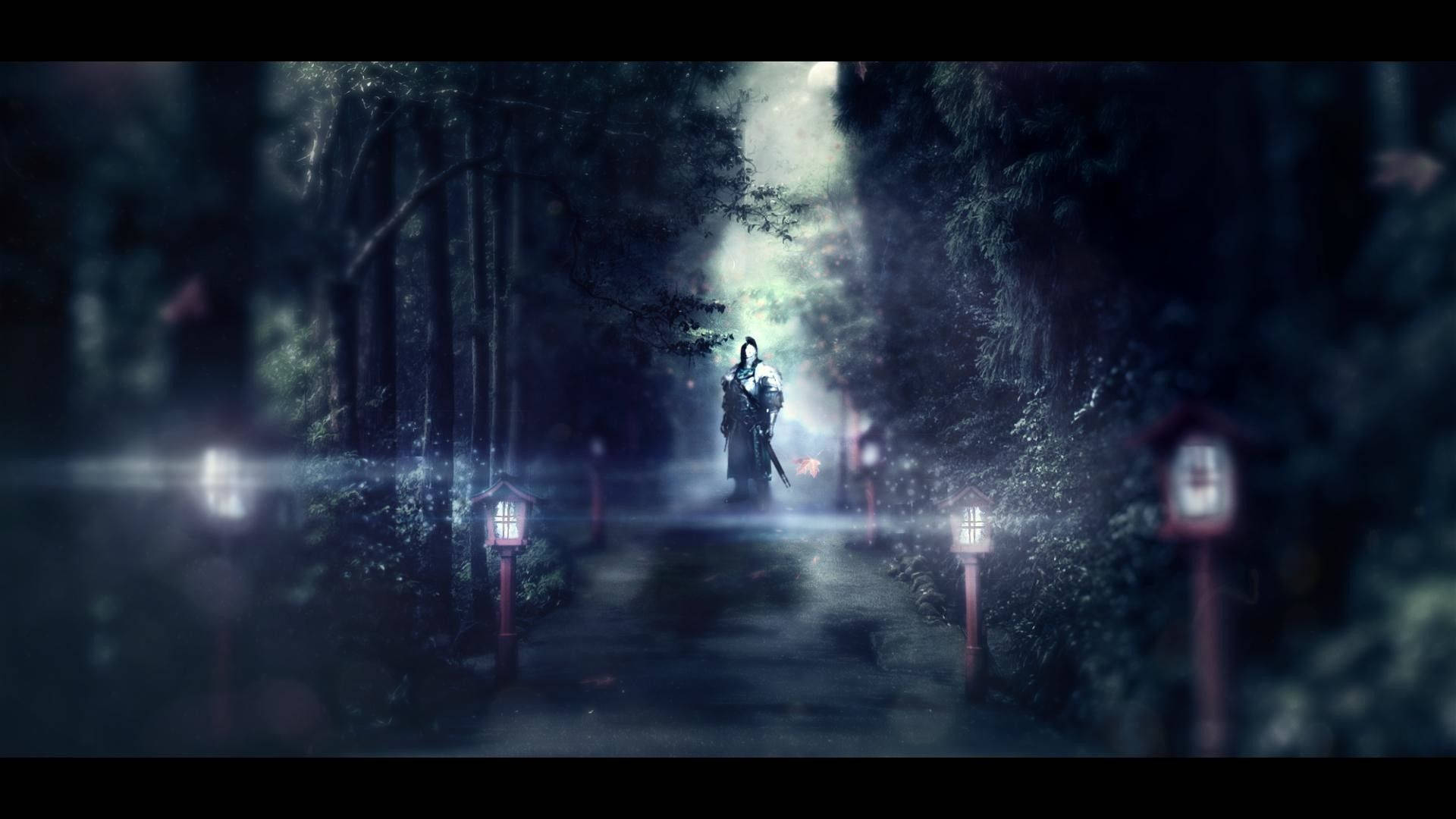 Warrior On Pathway Beautiful Dark Background Wallpaper