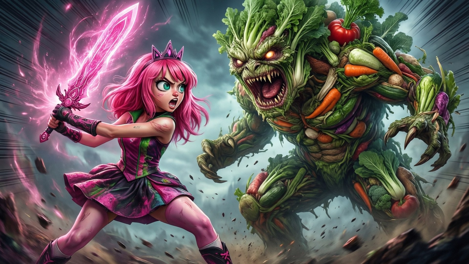 Putri Prajurit Wallpaper — Putri Bubblegum bertarung melawan monster dengan pedang.