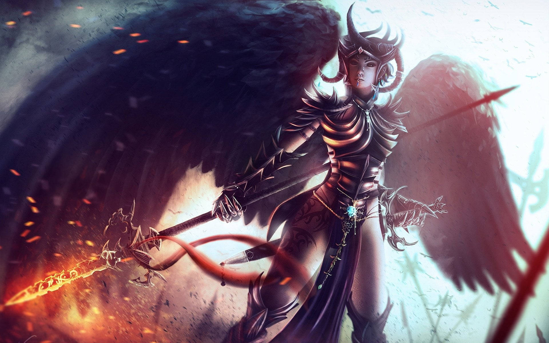 Warrior With Black Angel Wings Wallpaper