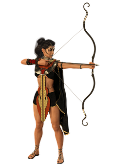 Warrior Woman Aiming Bow PNG