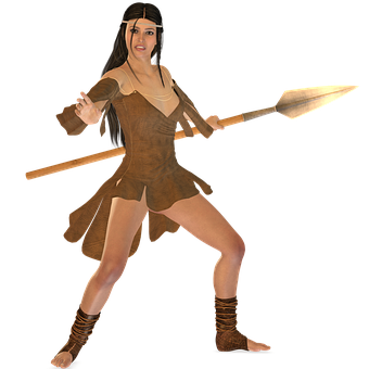 Warrior Woman Posewith Spear PNG