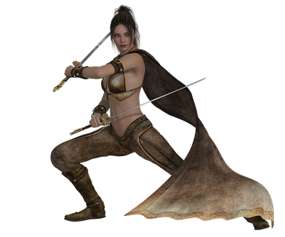 Warrior Womanin Combat Pose PNG