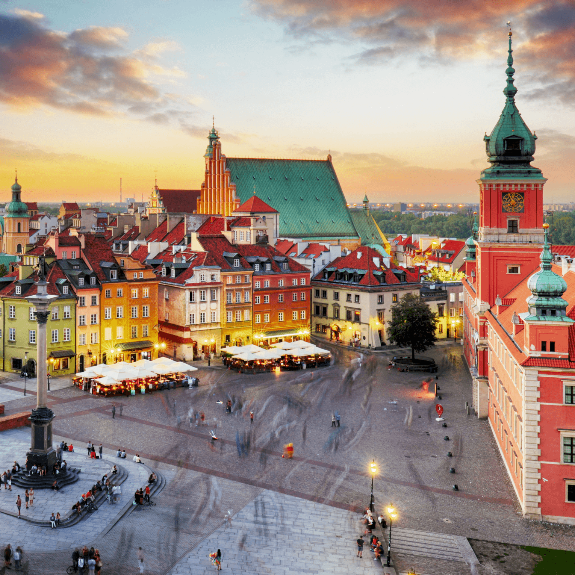 Warsaw Old Town Square Dusk Poland