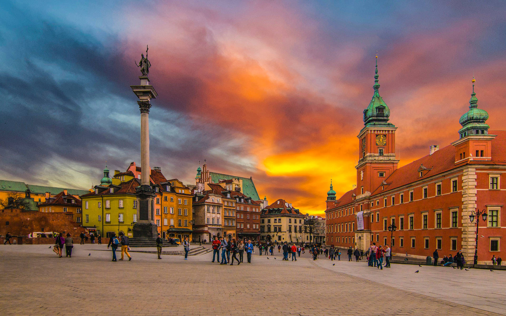 Warsaw Poland Old Town Sunset Wallpaper