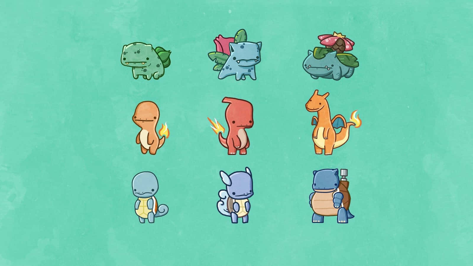 Wartortle With Charmander And Bulbasaur Evolution Line Wallpaper