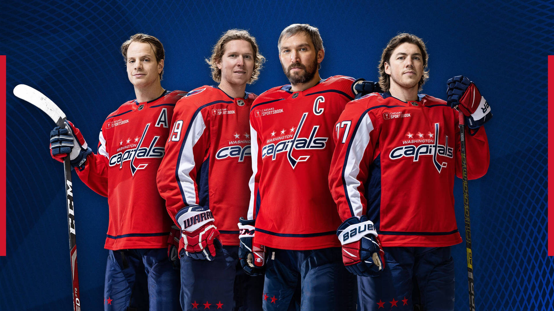 John Carlson with his Washington Capitals teammates in a promotional poster by Caesars Entertainment Wallpaper