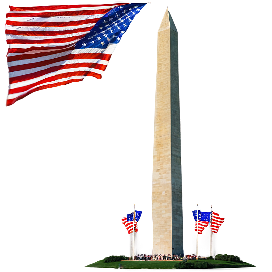 Washington Monument Flanked By U.s. Flags Png Gcf35 PNG