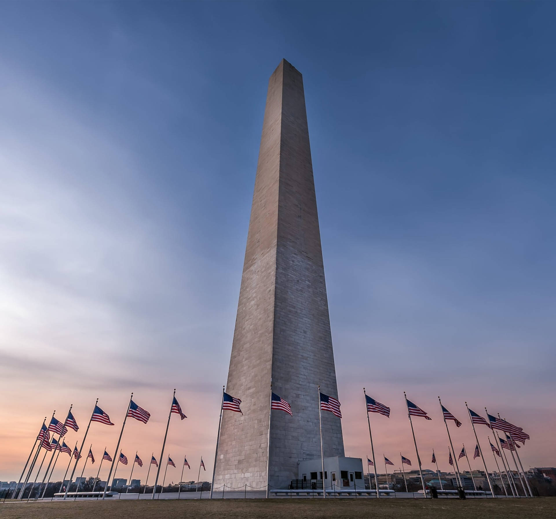 Washington Monument Sunset Ground View Background