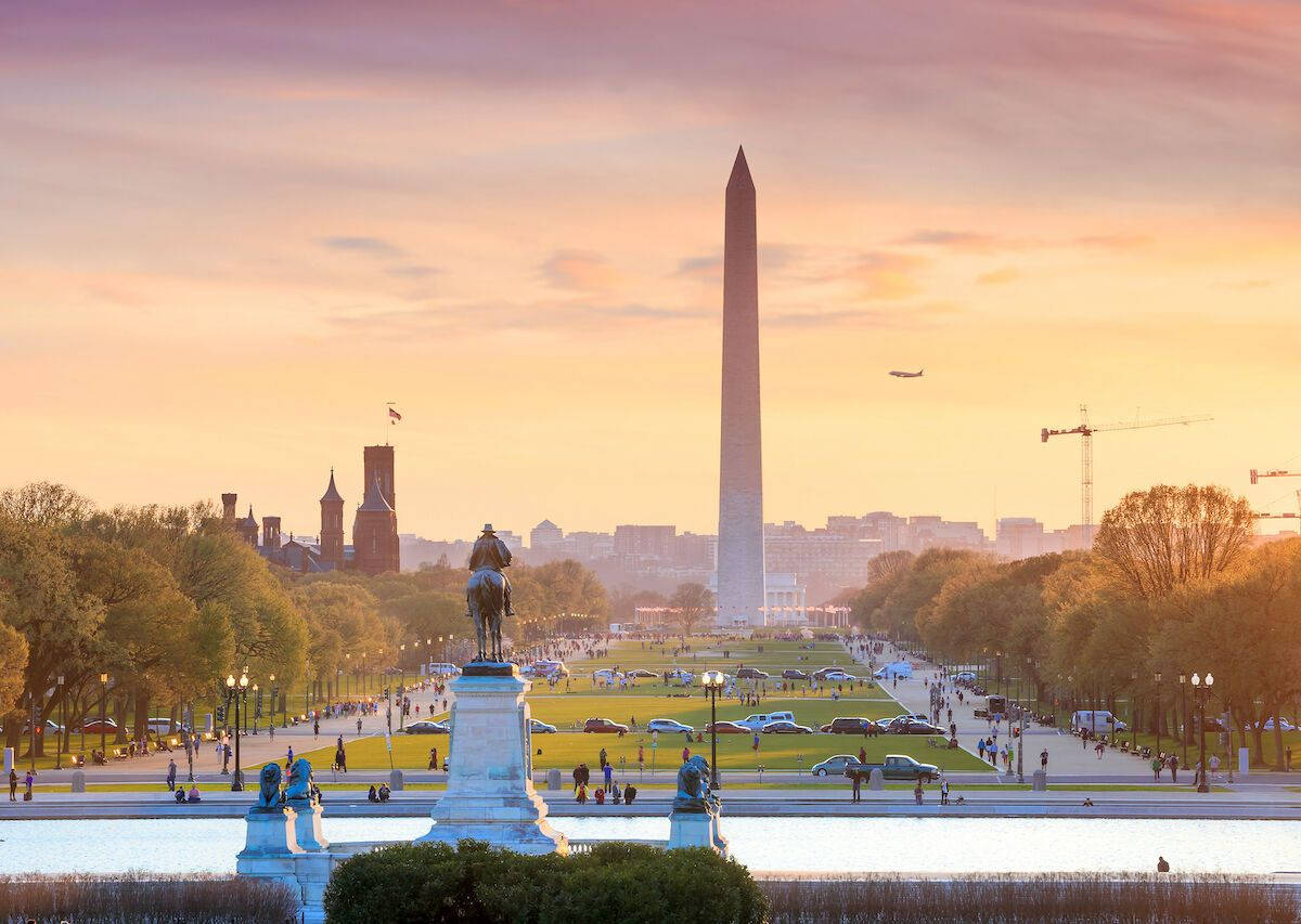 Washington Monument Solnedgang Lysedes Billede Tapet Wallpaper