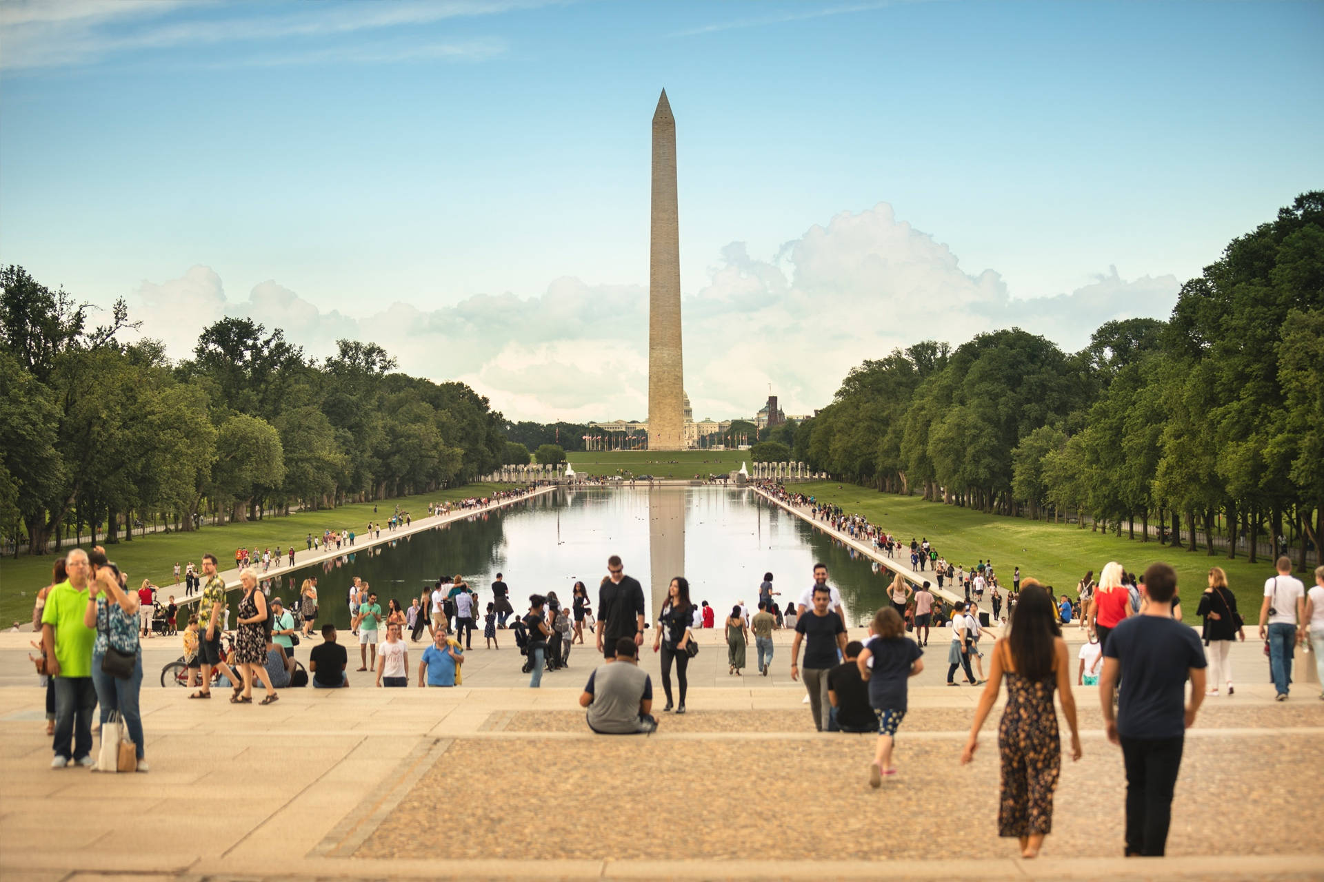 Touristiin Visita Al Monumento A Washington Sfondo