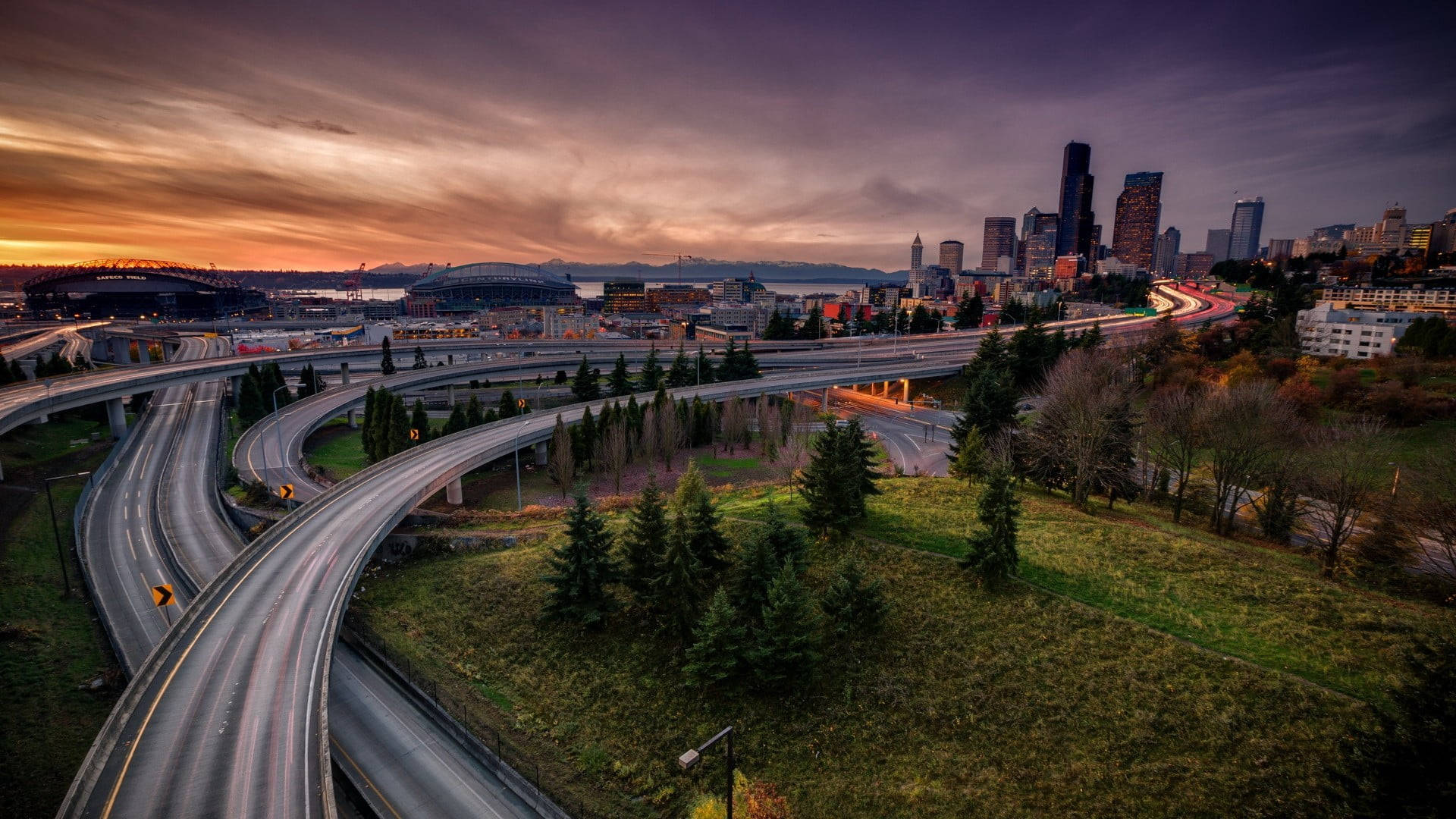 Washington Seattle Highways Sunset Wallpaper
