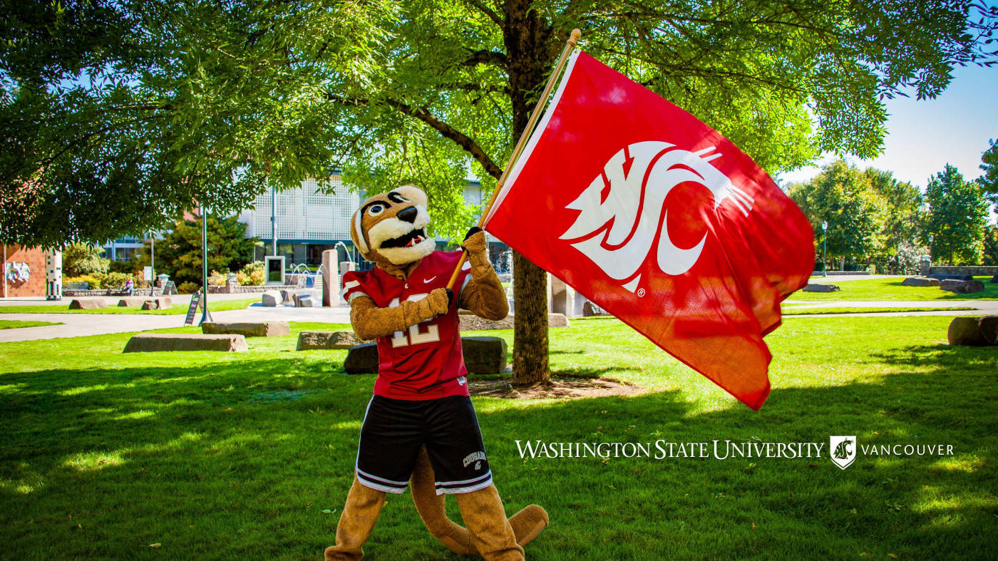 Washington State University Mascot With Flag Picture