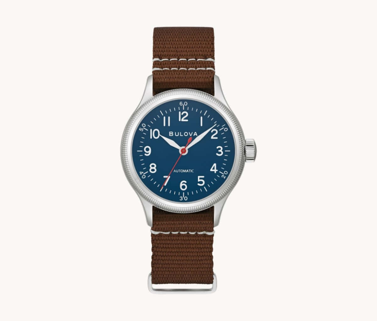 A Blue Watch With Brown Straps On A White Background