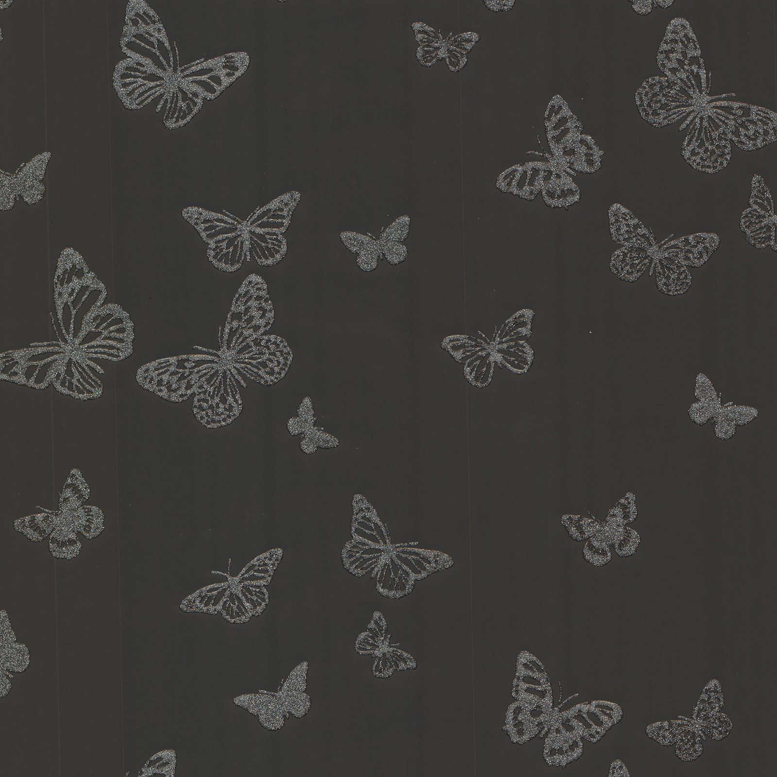 A Black Wallpaper With Butterflies On It