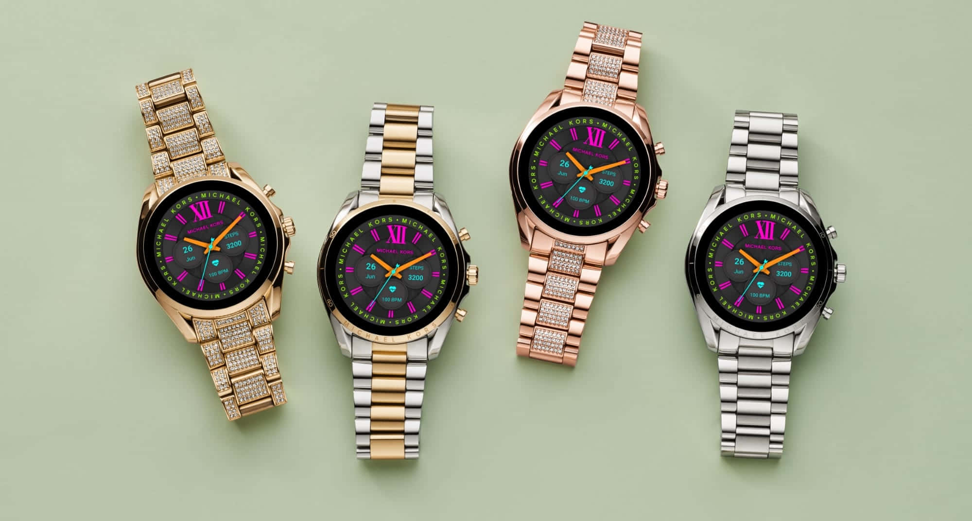 Four Watches With Different Colored Faces