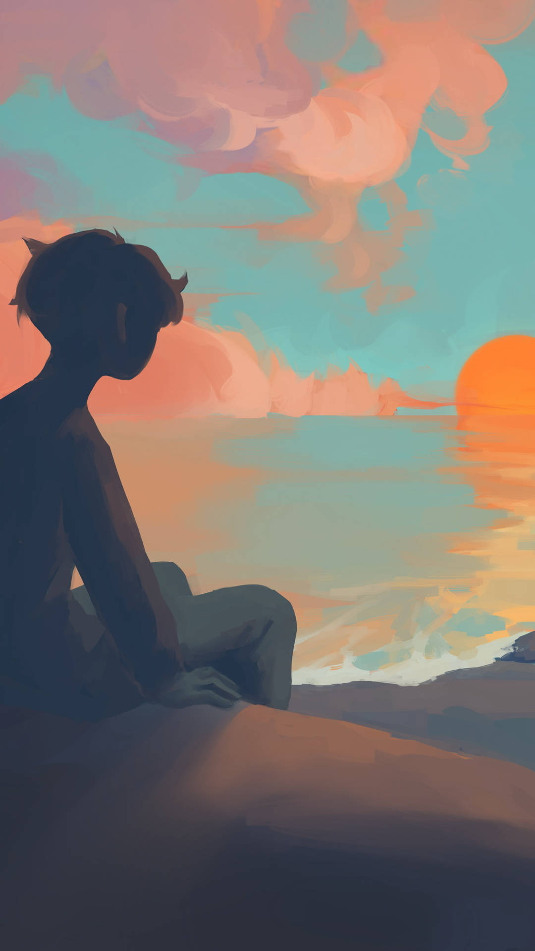 Se solnedgangen alene dreng anime tapet Wallpaper