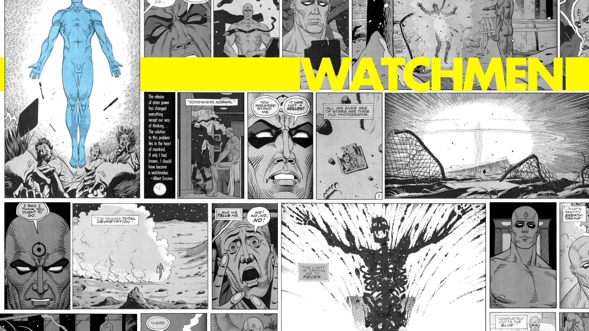 Tittapå Watchmen Doctor Manhattan Comic-scenerna. Wallpaper