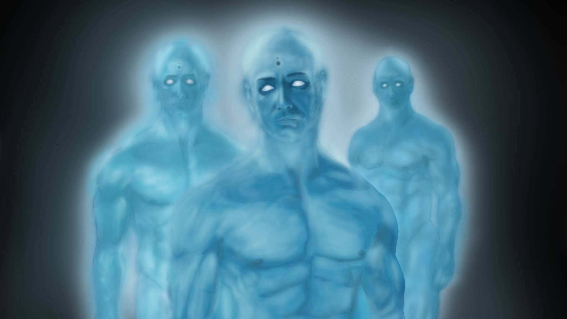 High-Definition Image of the Three Manhattans from Watchmen Series Wallpaper