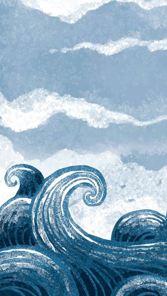 Ocean Waves And Water Aesthetic Cartoon Wallpaper