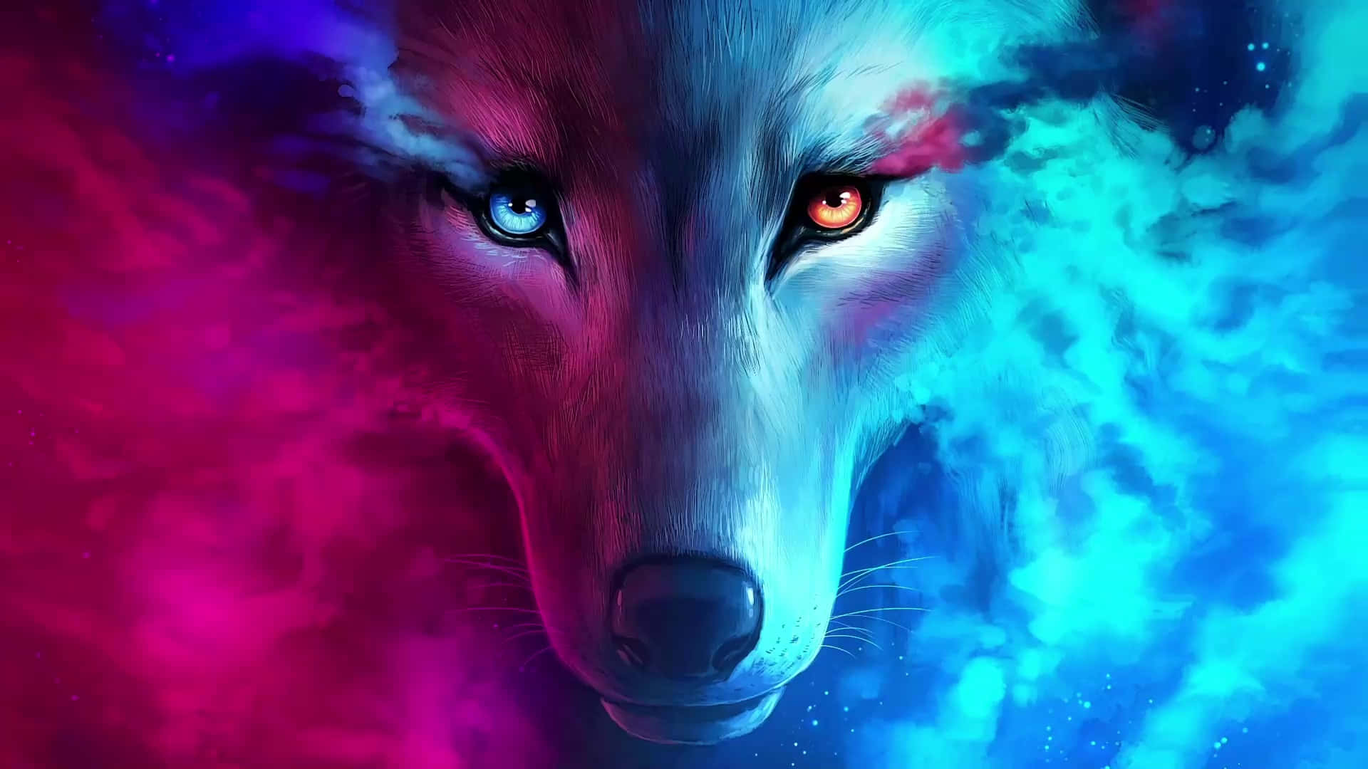 A powerful Water and Fire Wolf stands tall Wallpaper