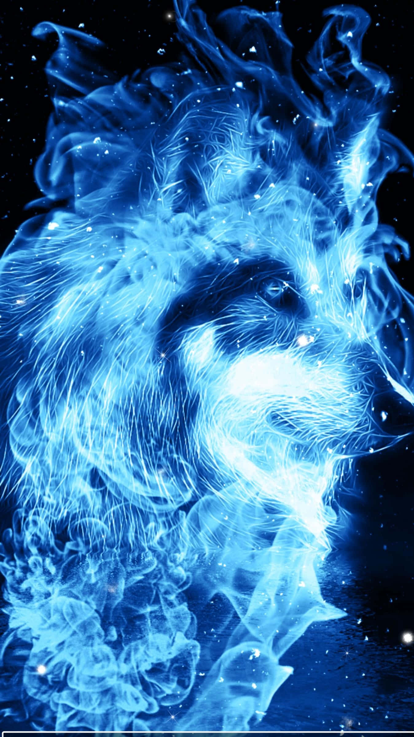 A Blue Wolf With A Flame In The Background Wallpaper