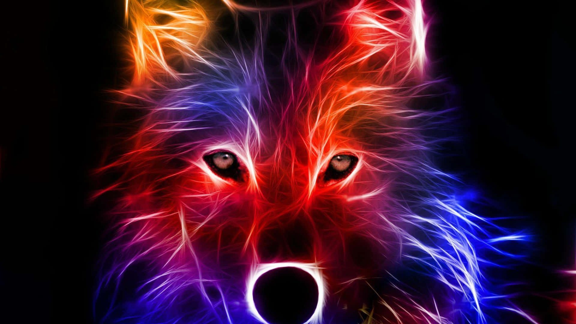 En ensom ulv kommer frem fra en skov af både ild og vand. Wallpaper