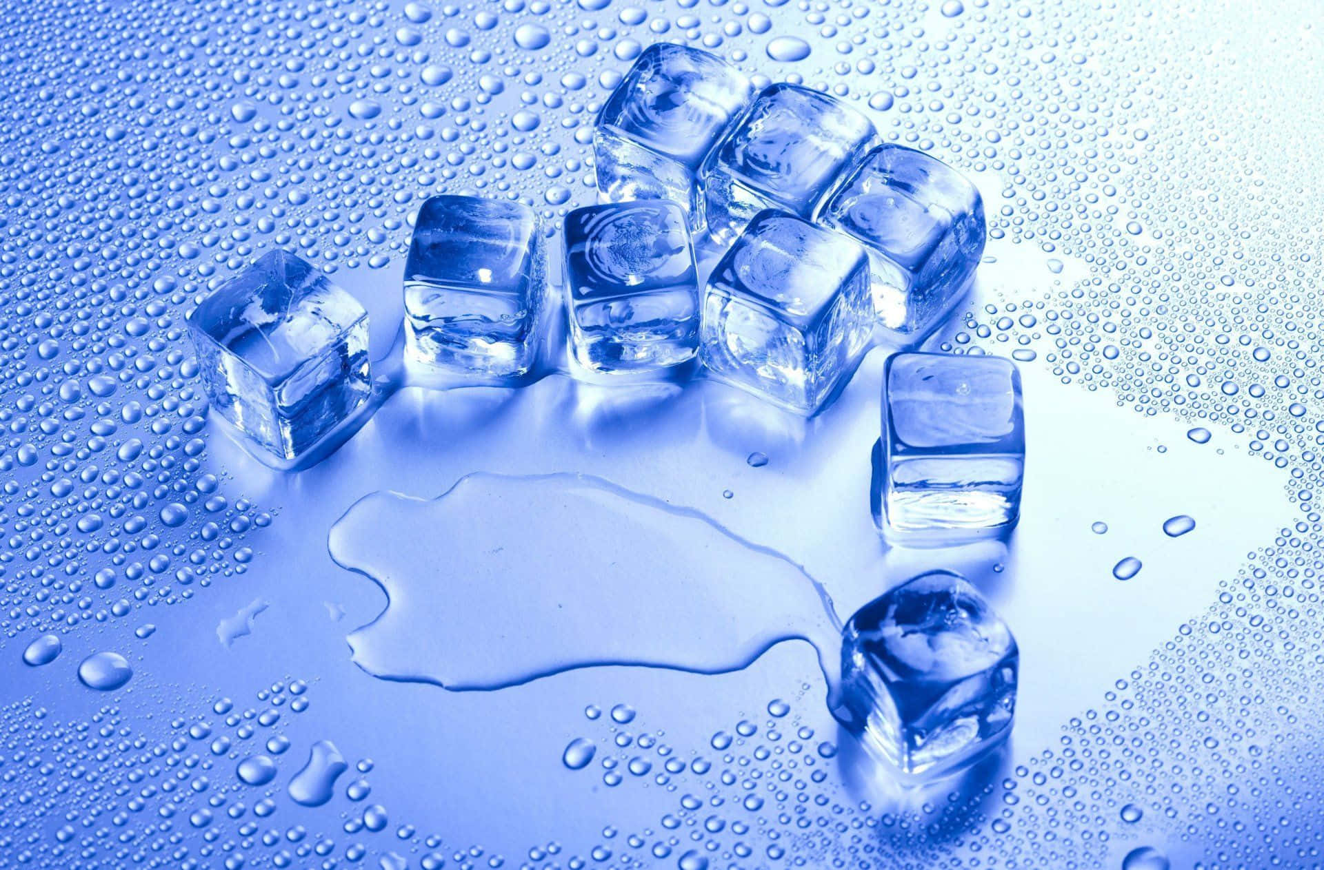 Blue Ice Cube With Waterdrop Background