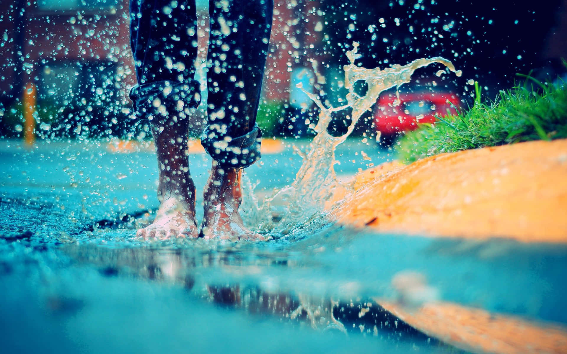 Boys Legs Splashing Water Background
