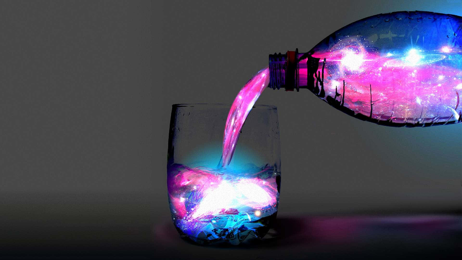 Neon Blue And Pink Water Bottle Background