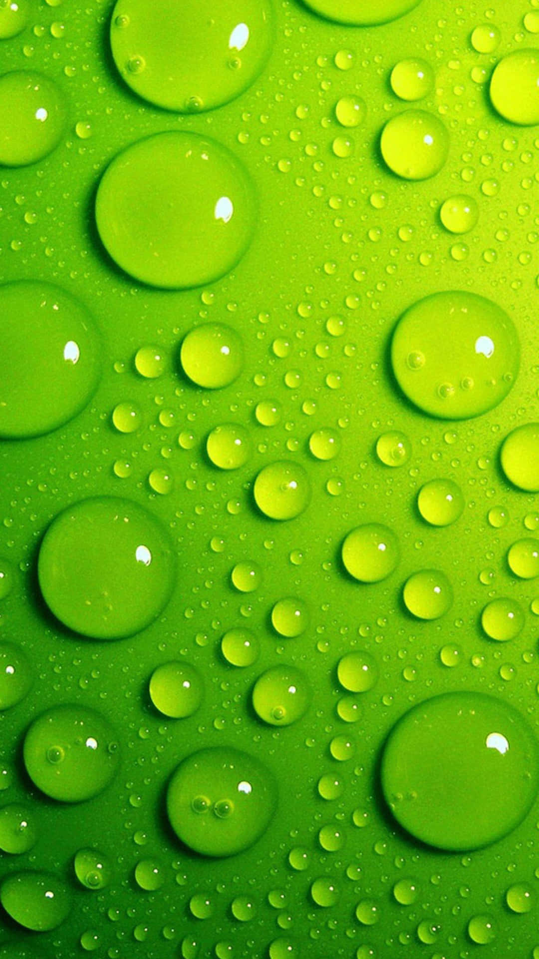 Green Water Droplets On A Surface