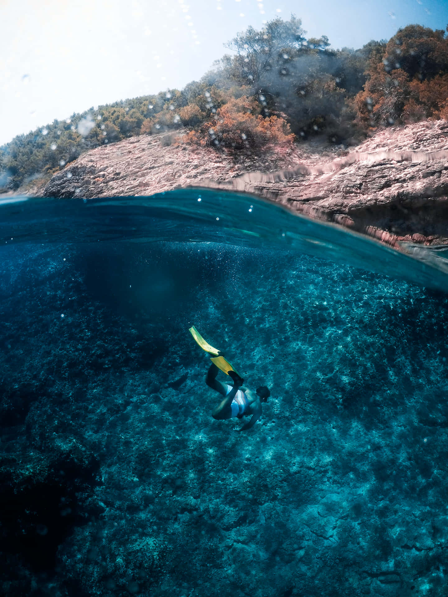 Umapessoa Está Mergulhando Com Snorkel Na Água. Papel de Parede