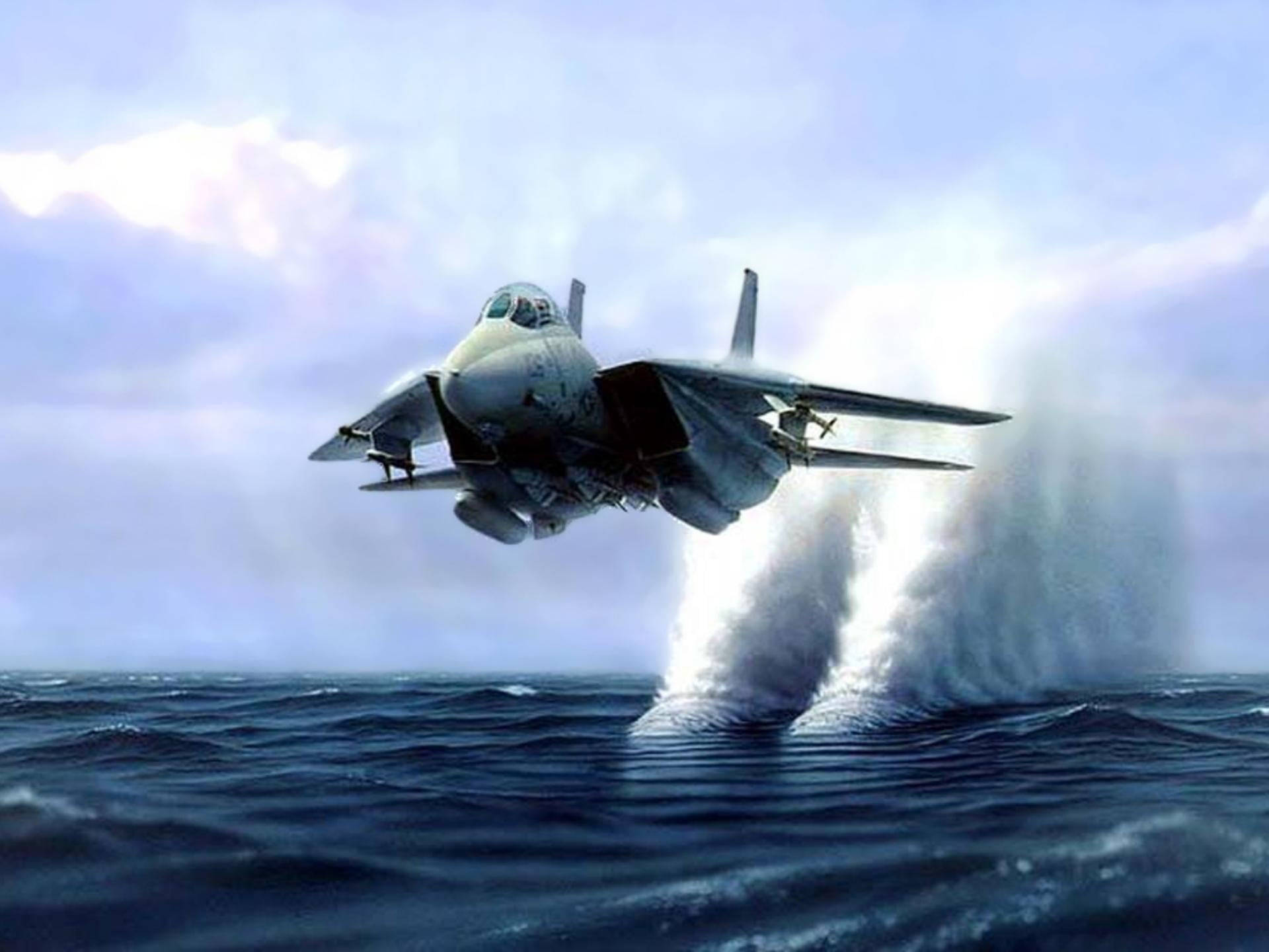 Water Splash After Military Aircraft Desktop Wallpaper