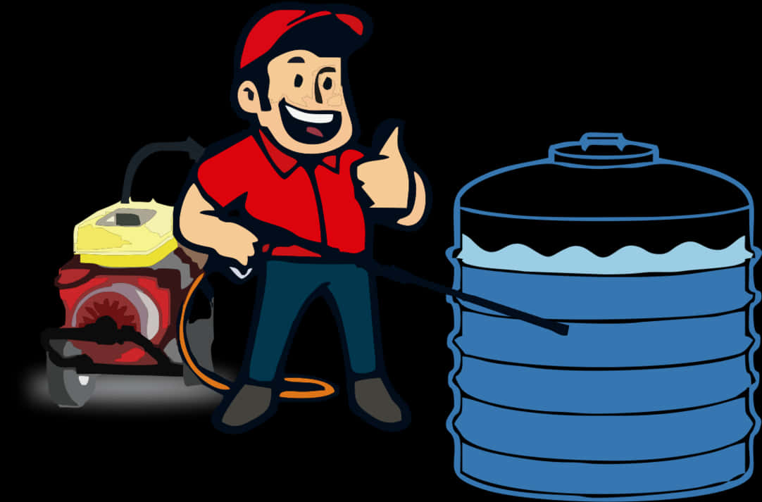 Water Tank Cleaning Service Cartoon PNG