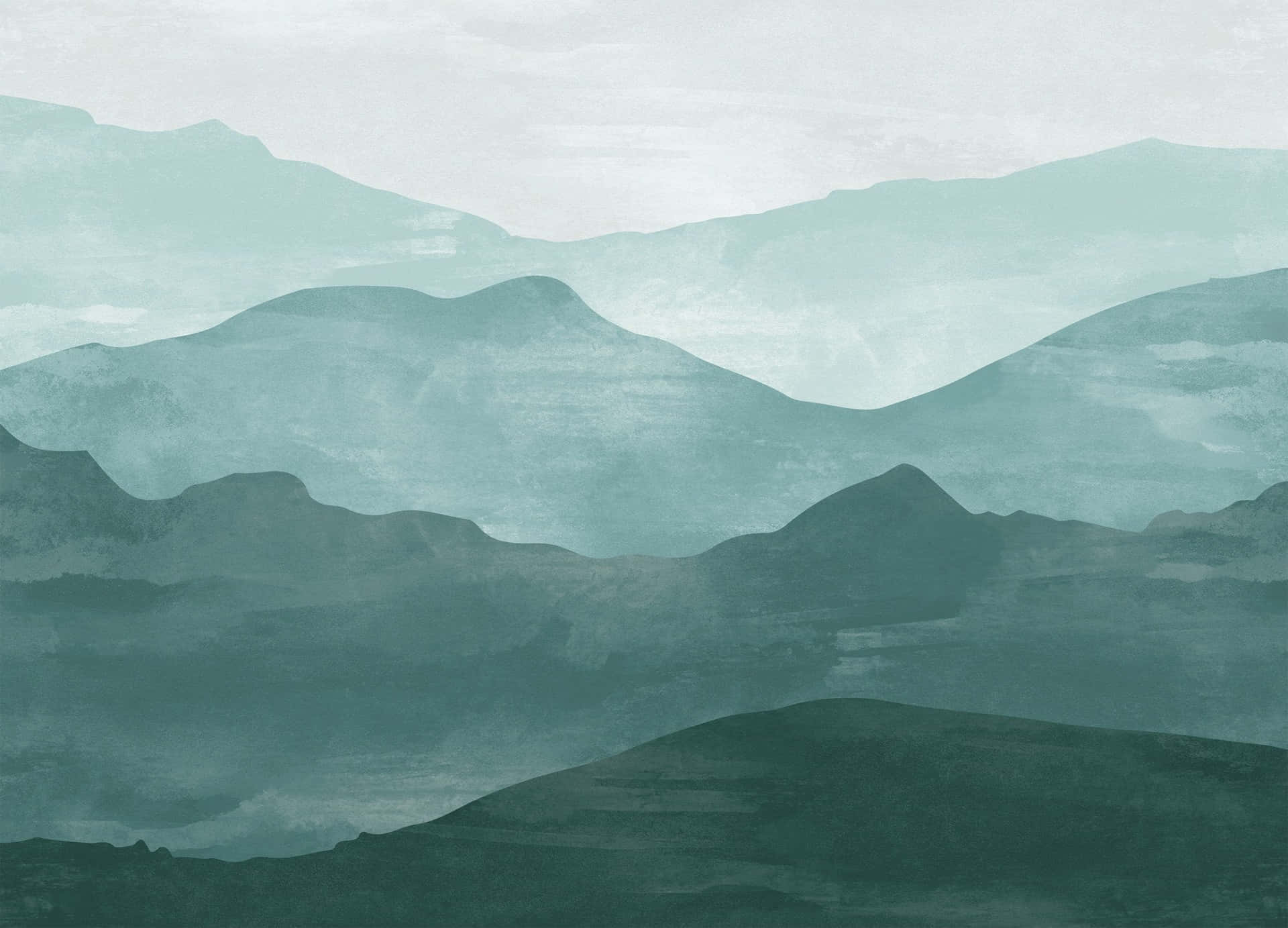 a painting of mountains in green and blue