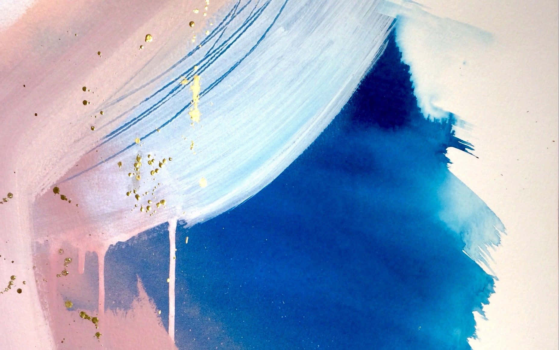 a painting with blue and gold paint on it