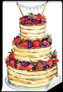 Watercolor Berry Cake Illustration PNG
