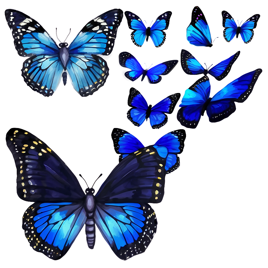 Watercolor Blue Butterflies Png 2 PNG