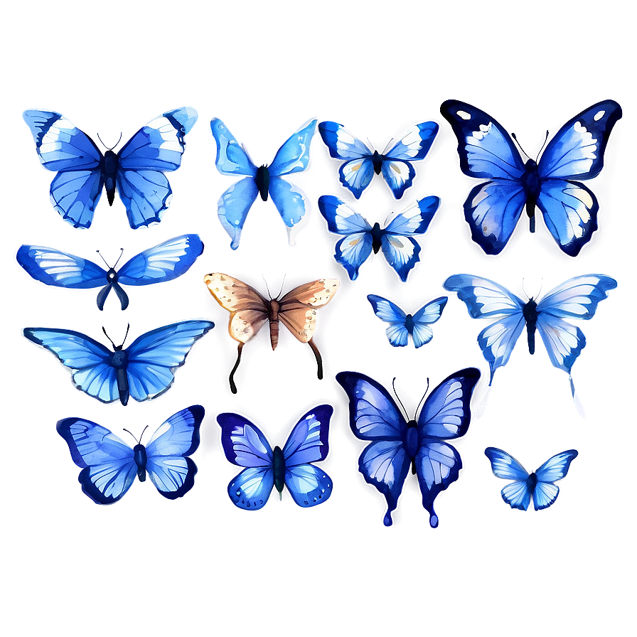 Watercolor Blue Butterflies Png 74 PNG