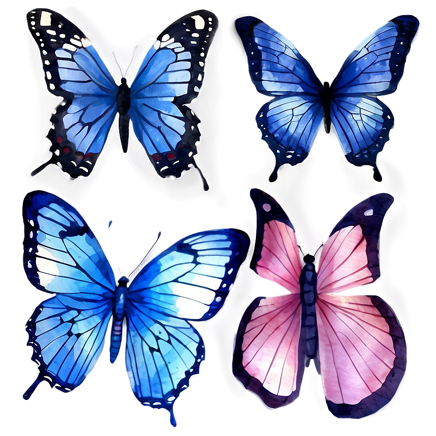 Watercolor Blue Butterflies Png Rkm83 PNG